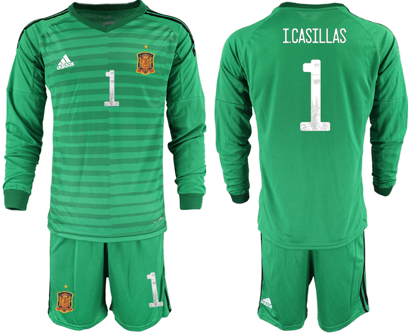 Men 2021 European Cup Spain green Long sleeve goalkeeper #1 Soccer Jersey4->portugal jersey->Soccer Country Jersey